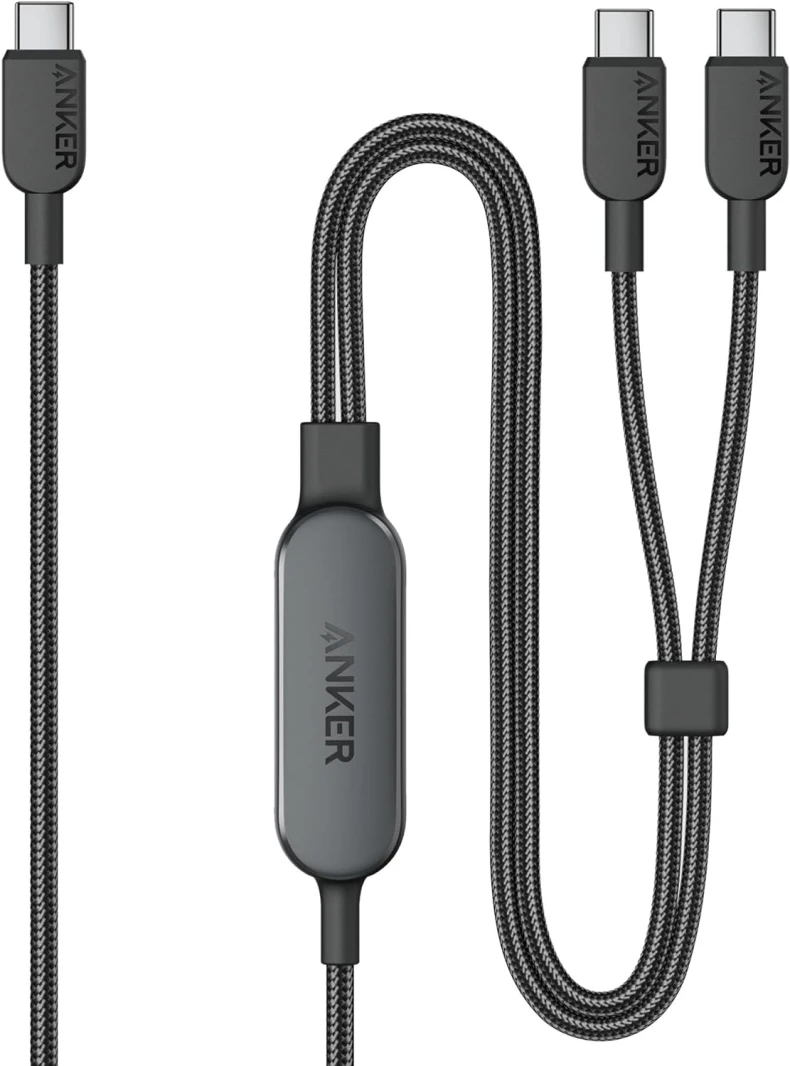 كابل 2 في 1 من Anker USB-C إلى USB-C (4 أقدام، 140 وات) أسود