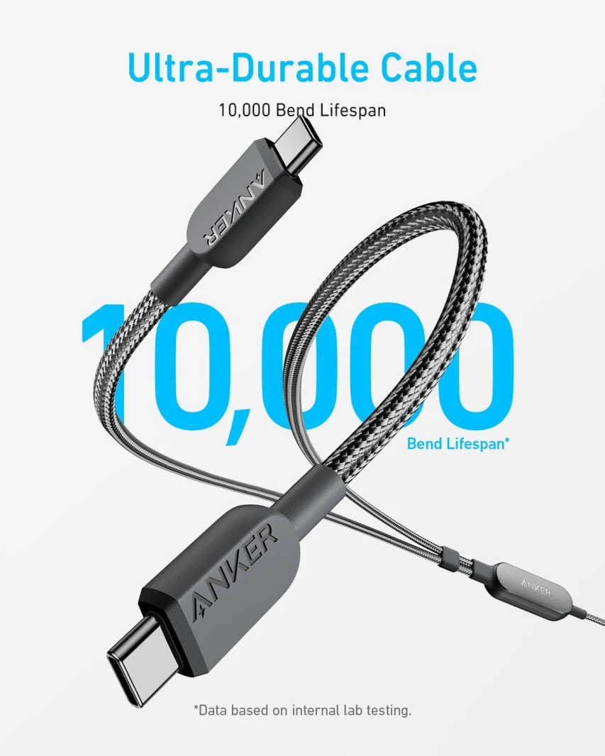 كابل 2 في 1 من Anker USB-C إلى USB-C (4 أقدام، 140 وات) أسود