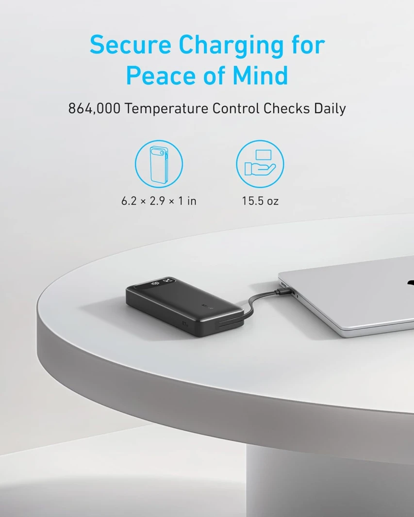 باور بانك Anker (20K، 87 واط، كابل USB-C مدمج)