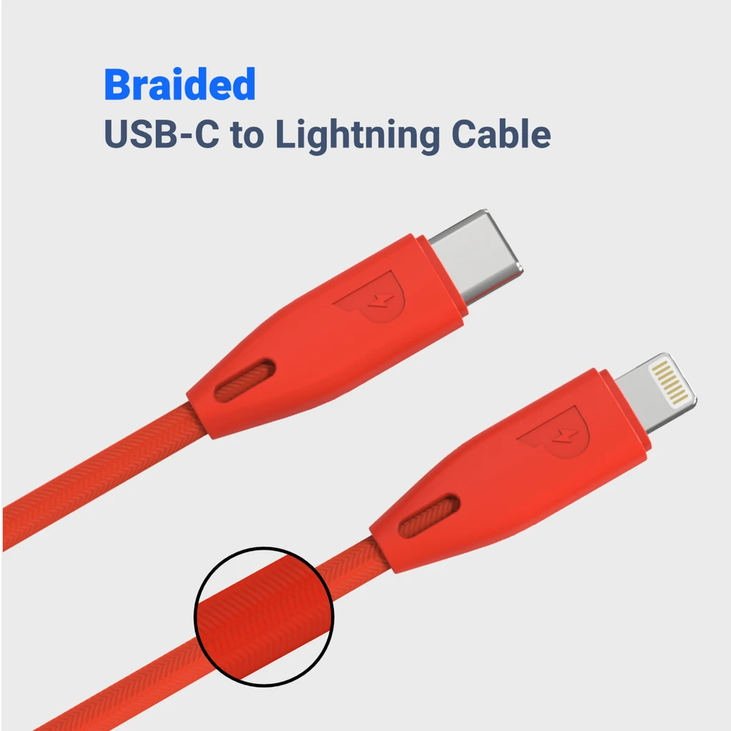 كابل Powerology المضفر USB-C إلى Lightning بطول 1.2 متر