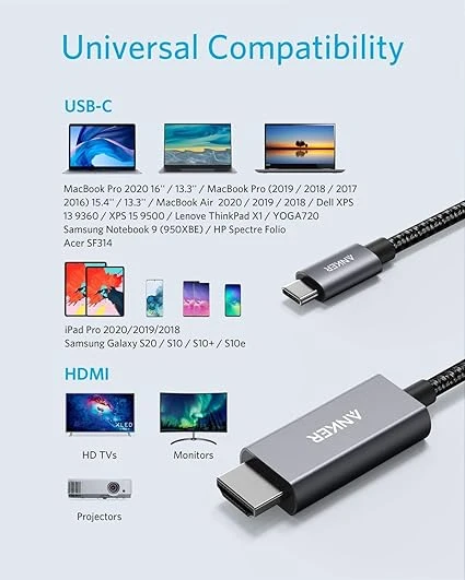 كابل Anker USB-C إلى HDMI من النايلون بطول 6 أقدام