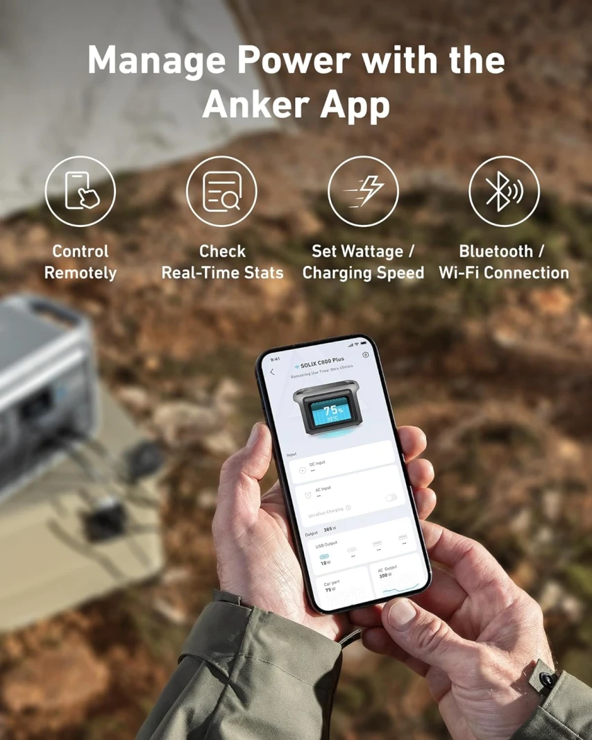 محطة طاقة محمولة Anker SOLIX C800 PLUS باللون الرمادي