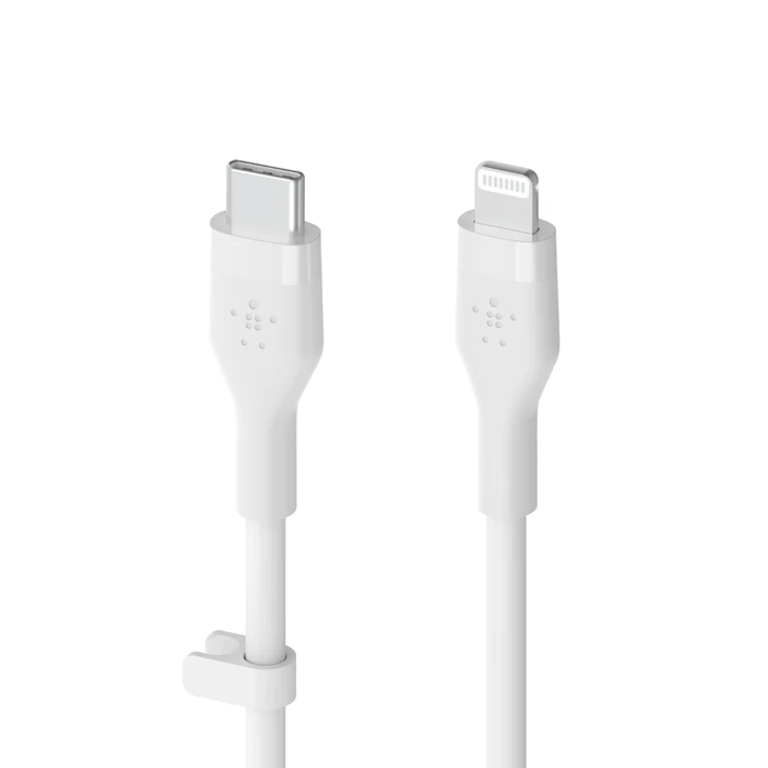 كابل Belkin BOOST Flex USB-C سيليكون مع موصل Lightning، 1 متر، أبيض