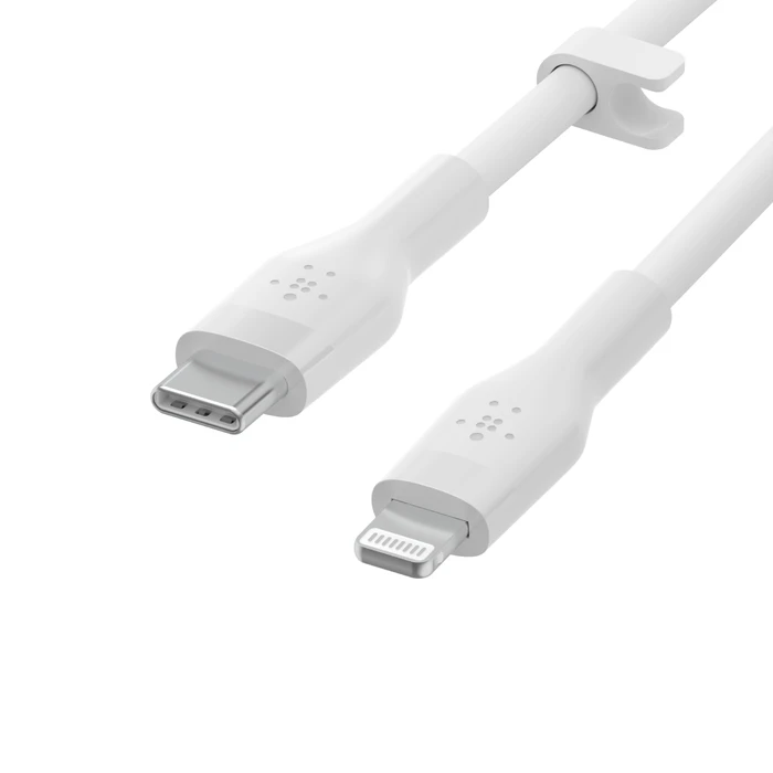 كابل Belkin BOOST Flex USB-C سيليكون مع موصل Lightning، 1 متر، أبيض