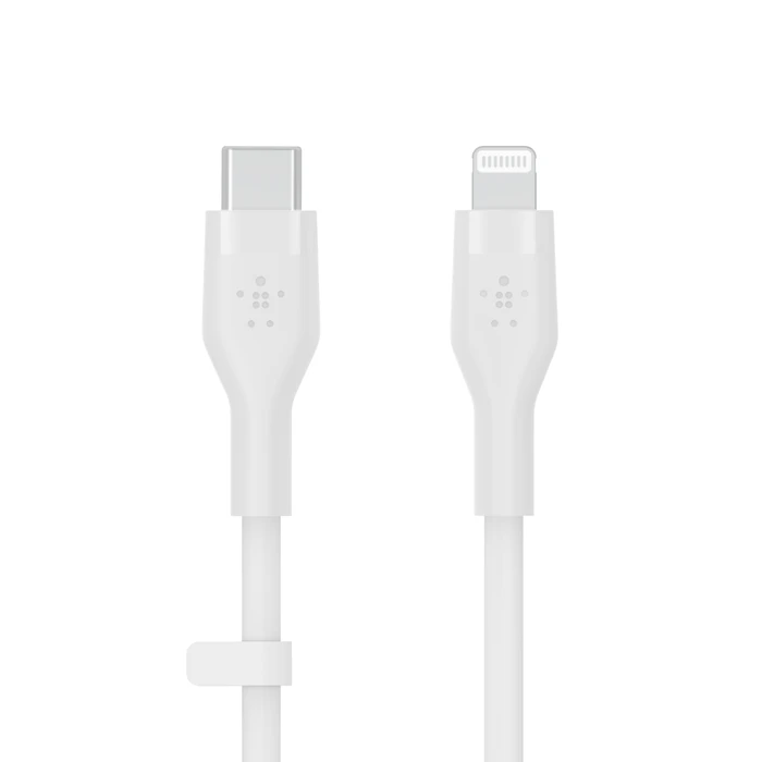 كابل Belkin BOOST Flex USB-C سيليكون مع موصل Lightning، 1 متر، أبيض