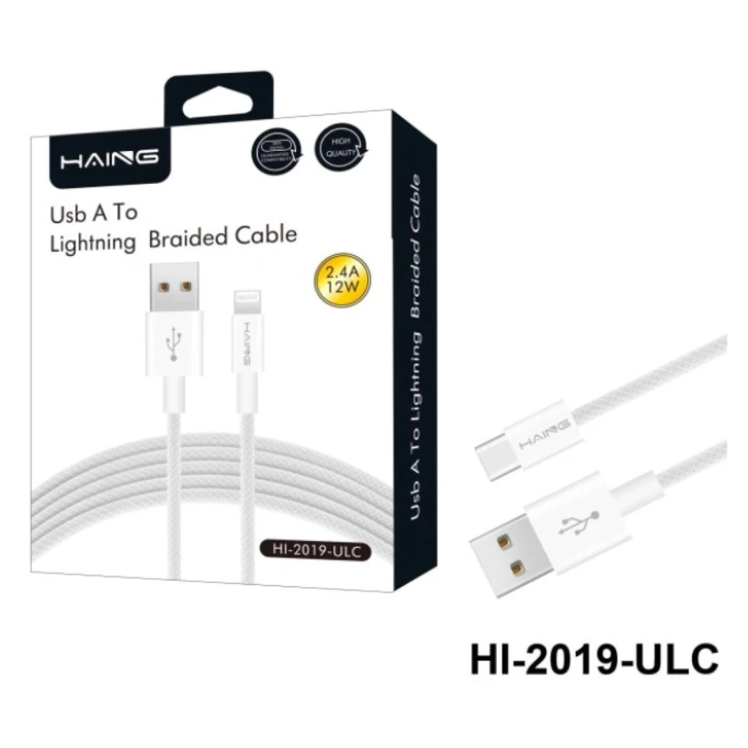 كابل HAING HI-2019-ULC USB A إلى Lightning مضفر بطول 1.2 متر وقوة 12 وات