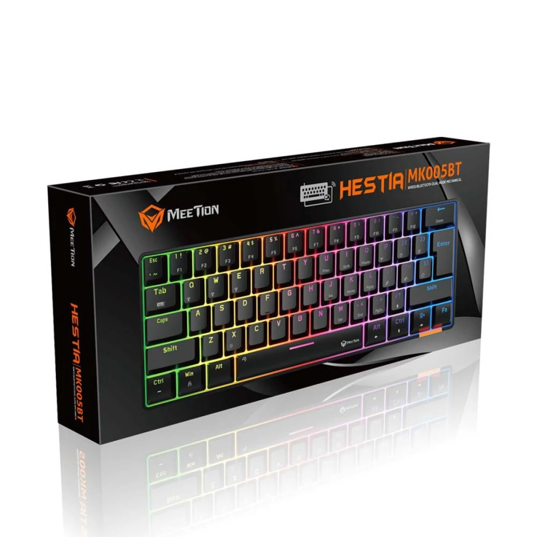 لوحة مفاتيح الألعاب الميكانيكية ثنائية الوضع Hestia RGB 60% من Meetion MK005BT