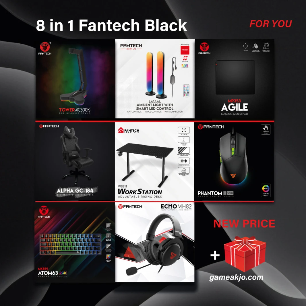 مجموعة ألعاب Fantech 8 في 1 باللون الأسود