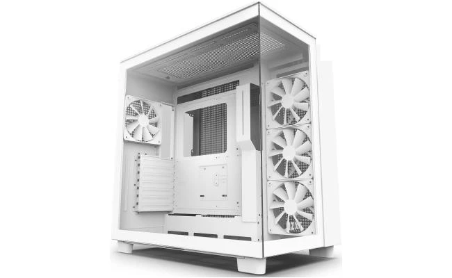 NZXT H9 Flow Perforated Dual-Chamber Mid-Tower Tempered Glass Gaming Case w/ 4xF120Q Fans & USB Type-C Port - White