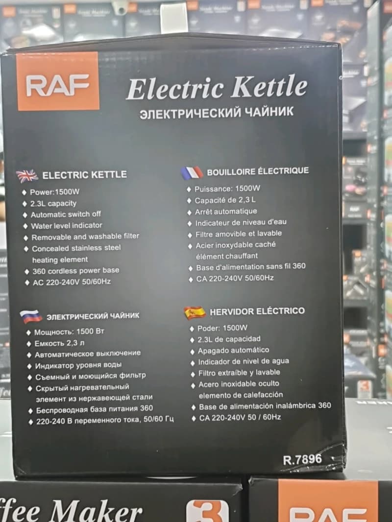 RAF Electric Kettle Stylish Design High-Quality and Ideal for Families and Offices 2.3L Capacity with Water Level Indicators
