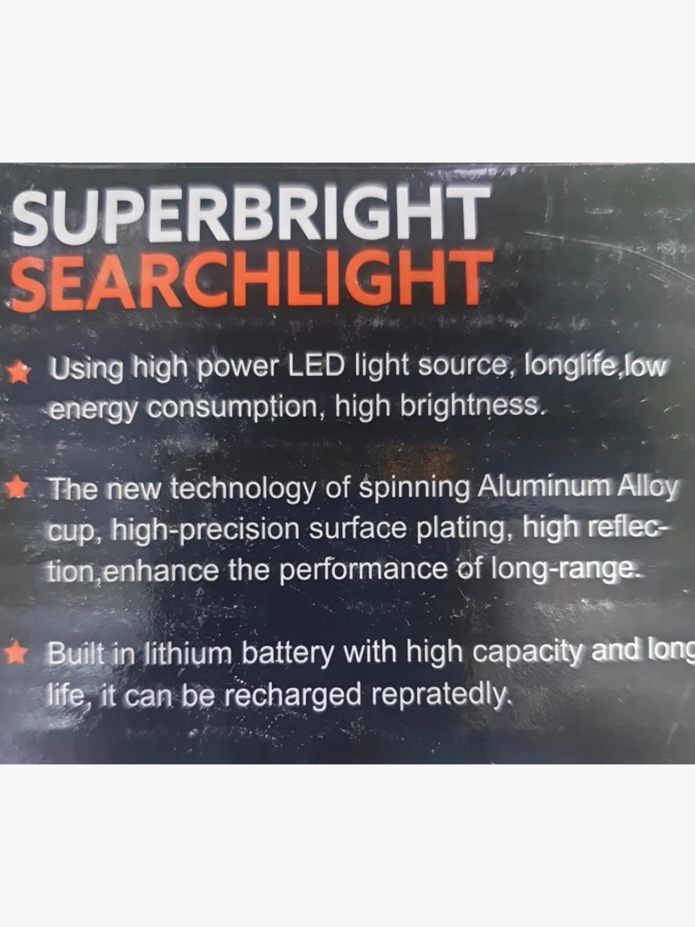 Superbright Searchlight Rechargeable LED Flashlight with Comfortable Handle Design for Outdoor and Emergency Use