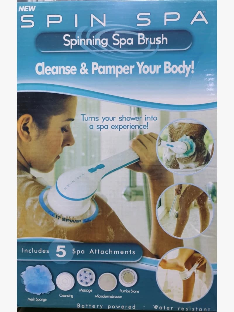 Brand Spin Spa Spinning Spa Brush for Massage and Cleaning with 5 Attachments for Body and Bath Care