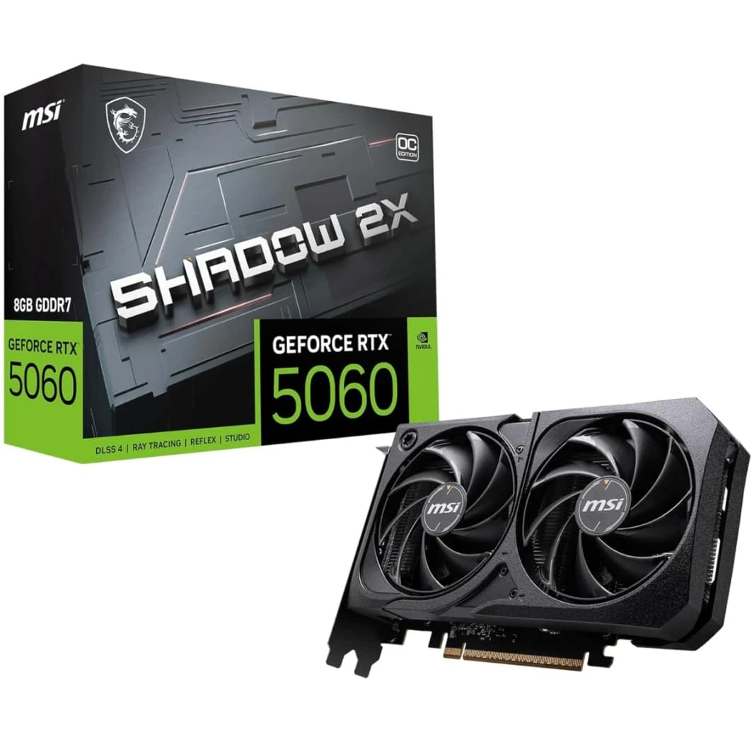 MSI GeForce RTX 5060 Ti 8G SHADOW 2X OC PLUS 8GB GDDR7 128-Bit Memory, 2602 MHz Boost Clock, 28 Gbps Memory Speed, 4608 CUDA Cores, PCI Express Gen 5