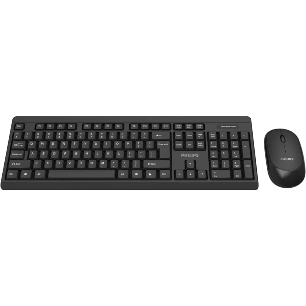 Philips MK324 Wireless Keyboard and Mouse Combo | Ambidextrous, Low-Profile | Adjustable DPI Mouse, Full-Sized Keyboard, | Plug and Play for Windows, Laptop, PC or Notebook