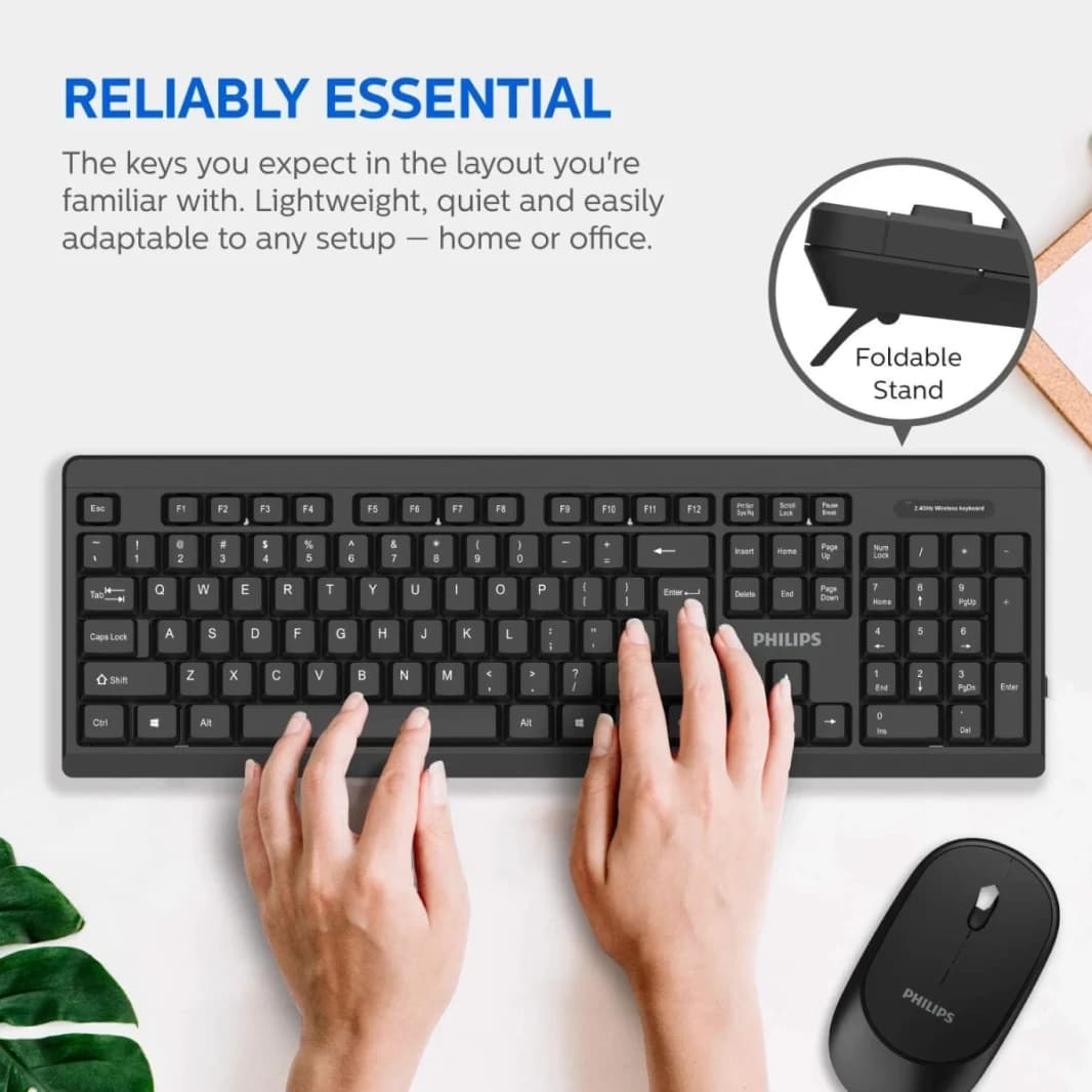 Philips MK324 Wireless Keyboard and Mouse Combo | Ambidextrous, Low-Profile | Adjustable DPI Mouse, Full-Sized Keyboard, | Plug and Play for Windows, Laptop, PC or Notebook