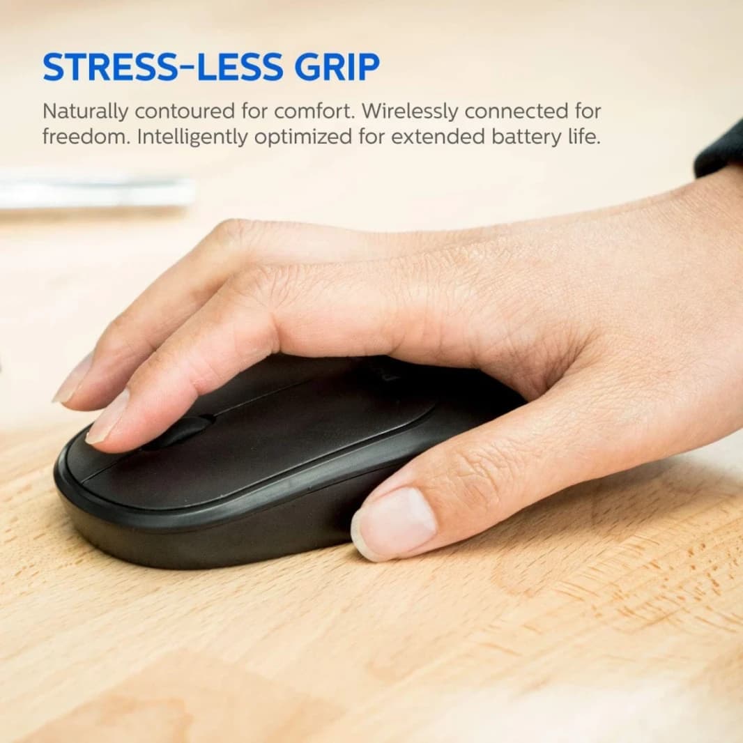 Philips MK324 Wireless Keyboard and Mouse Combo | Ambidextrous, Low-Profile | Adjustable DPI Mouse, Full-Sized Keyboard, | Plug and Play for Windows, Laptop, PC or Notebook