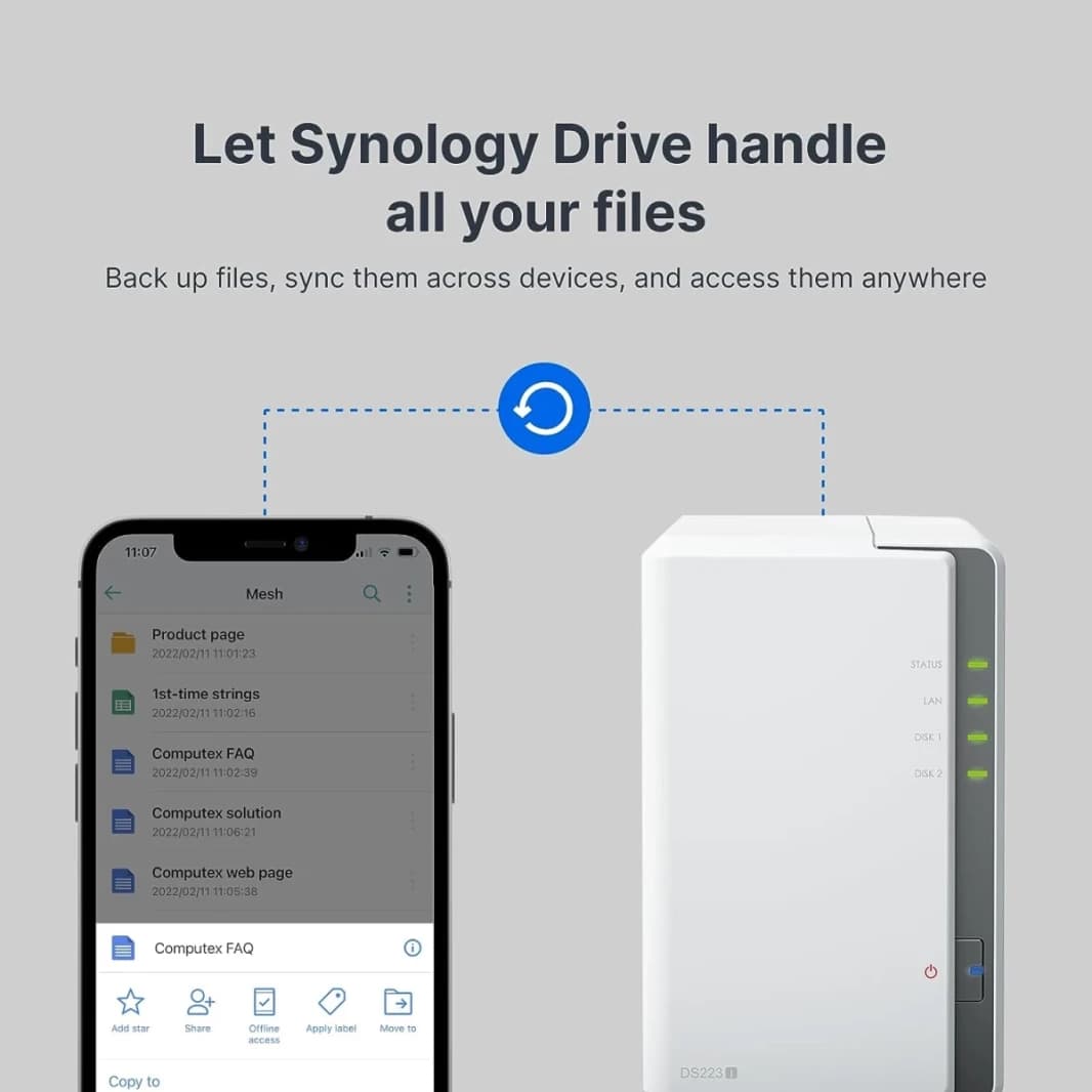 Synology DiskStation DS223j 2-Bay Diskless NAS w/ Realtek RTD1619B 4-Core CPU & 1GB DDR4 RAM