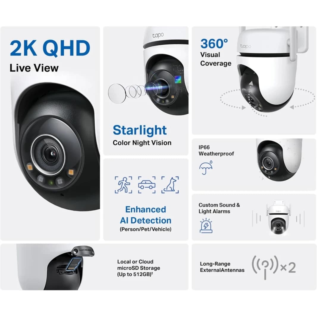 TP-Link Tapo C520WS Outdoor Pan/Tilt Security Wi-Fi Camera with Smart Motion Tracking, IP66 Weatherproof, Multiple Installation Options and Voice Activated Wired/Wireless Networking, White