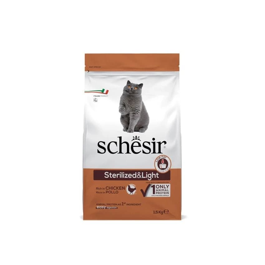 SCHESIR CAT DRY STERILISED & OVERWEIGHT CHICKEN 1,5KG (NEW)