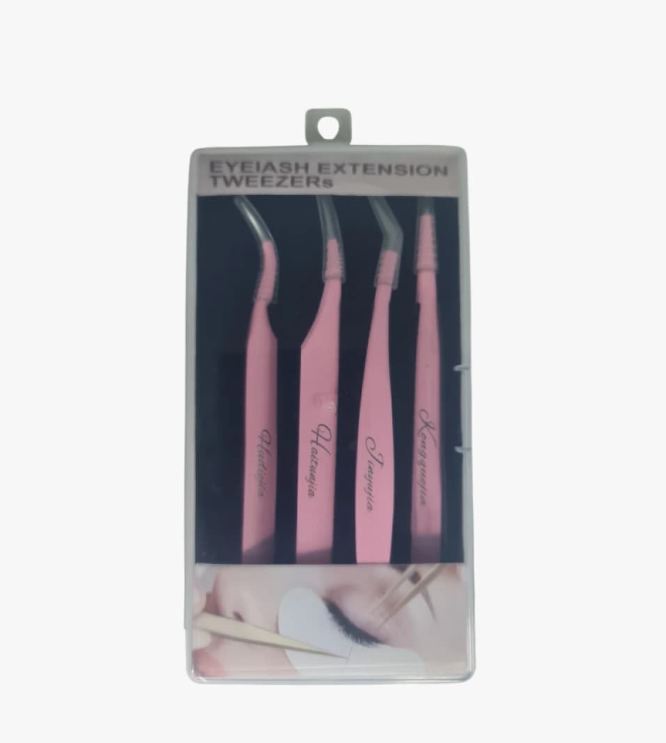 Pink Eyelash Tweezers Set