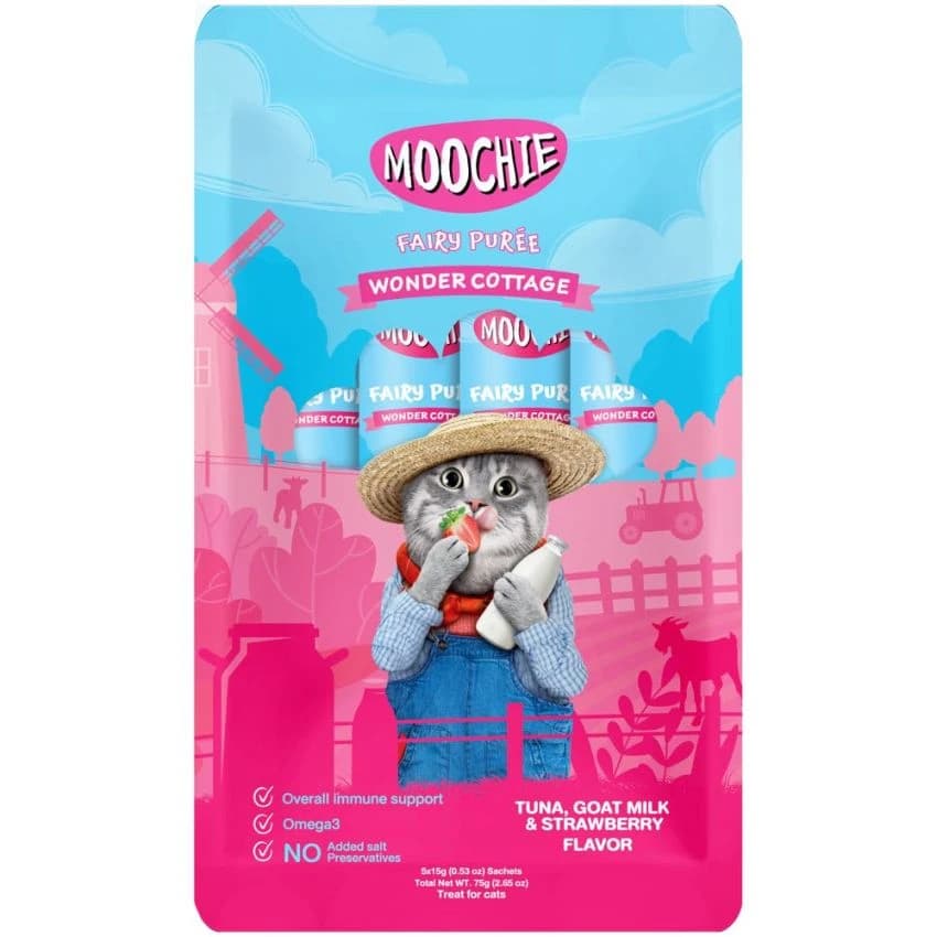 Moochie Fairy Puree Tuna, Goat Milk & Strawberry 5×15g