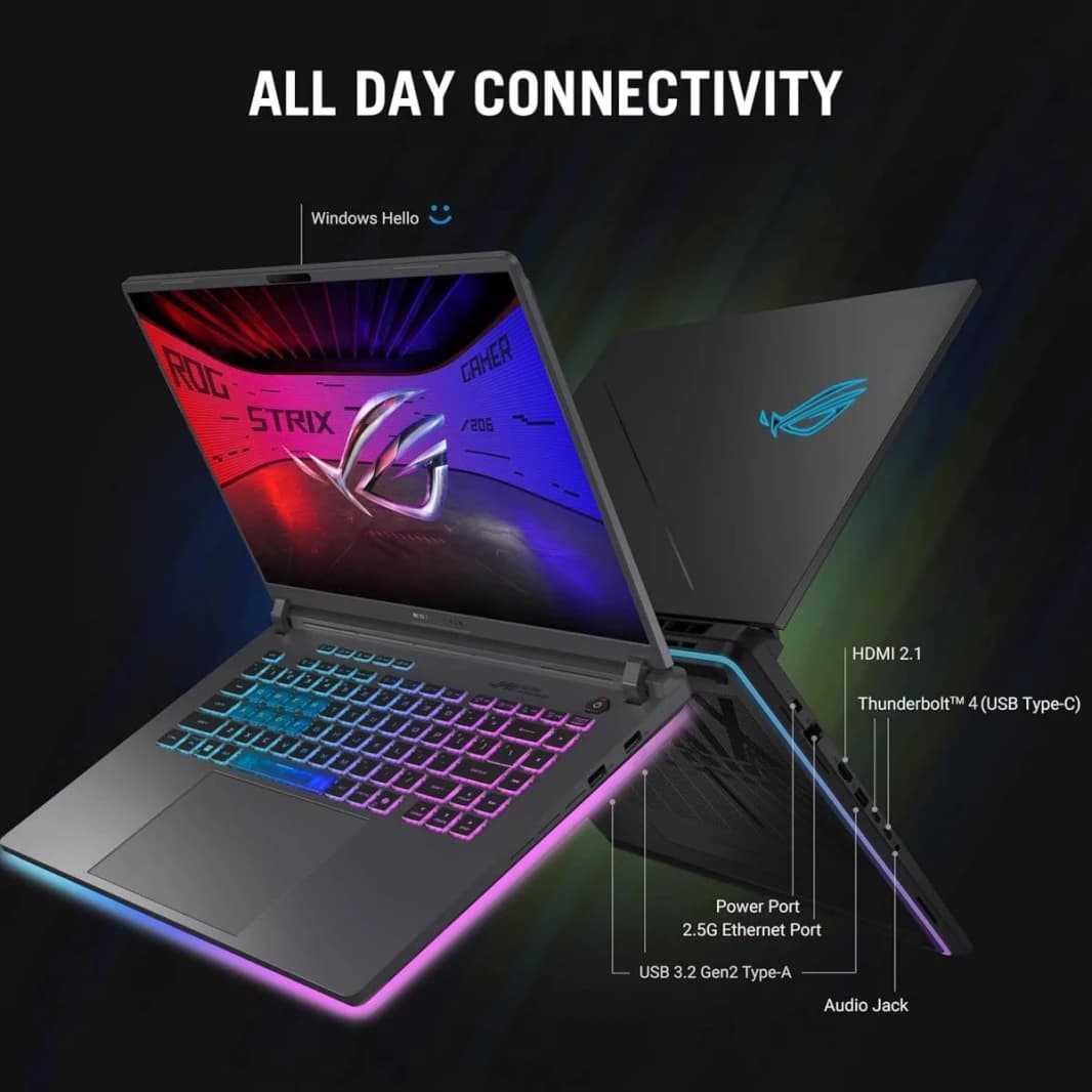 لابتوب ROG Strix G18 الجديد 2025، معالج Intel® Core™ i7 14650HX، بطاقة رسومات NVIDIA® GeForce RTX™ 5050 بذاكرة 8GB GDDR7، شاشة 18 بوصة FHD+ بتردد 144 هرتز - رمادي إكليبس