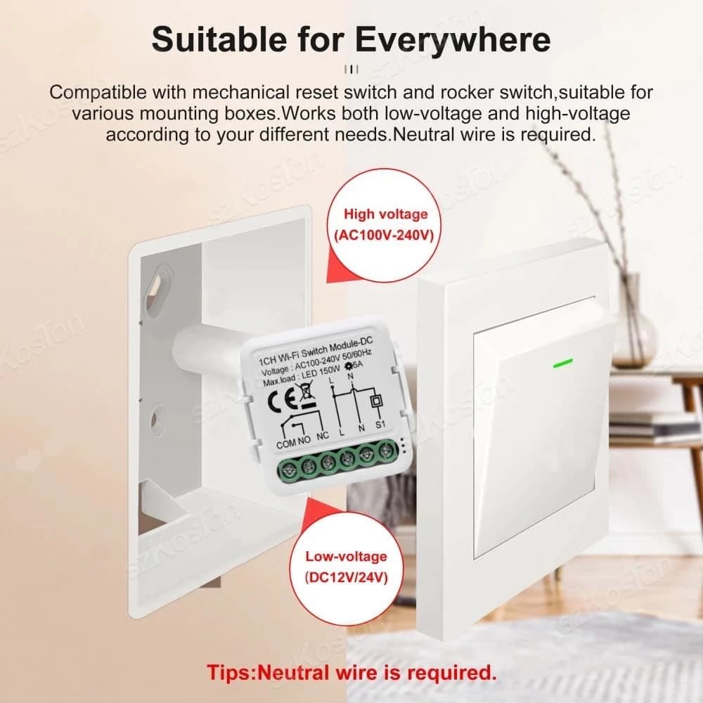 Mini Hidden Smart Switch - Wifi - Dry Contact 220V