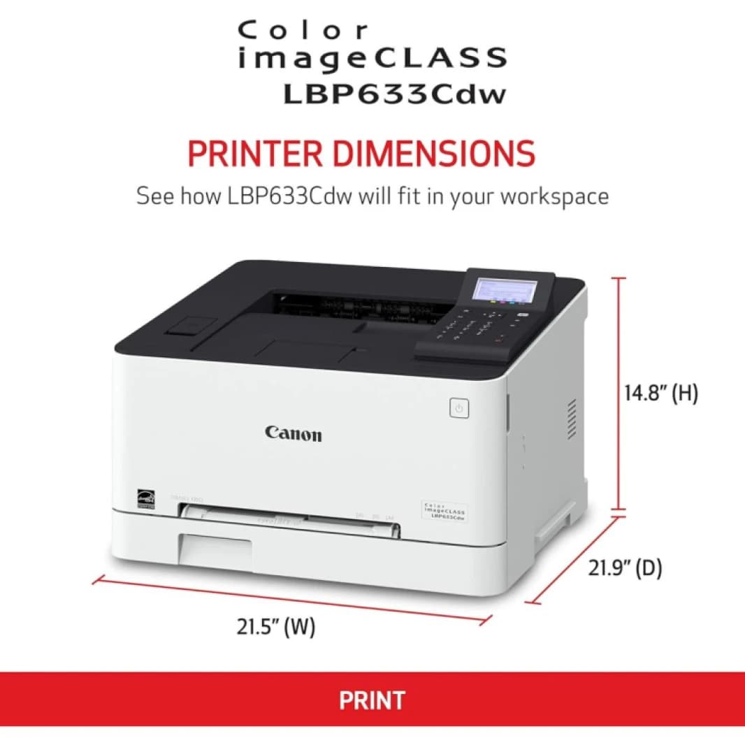 Printer Canon Color imageCLASS LBP633Cdw Wireless & Network Laser Printer, Normal Quality, A4/US Letter 21 ppm, Duplex Printing - 3 Year Warranty
