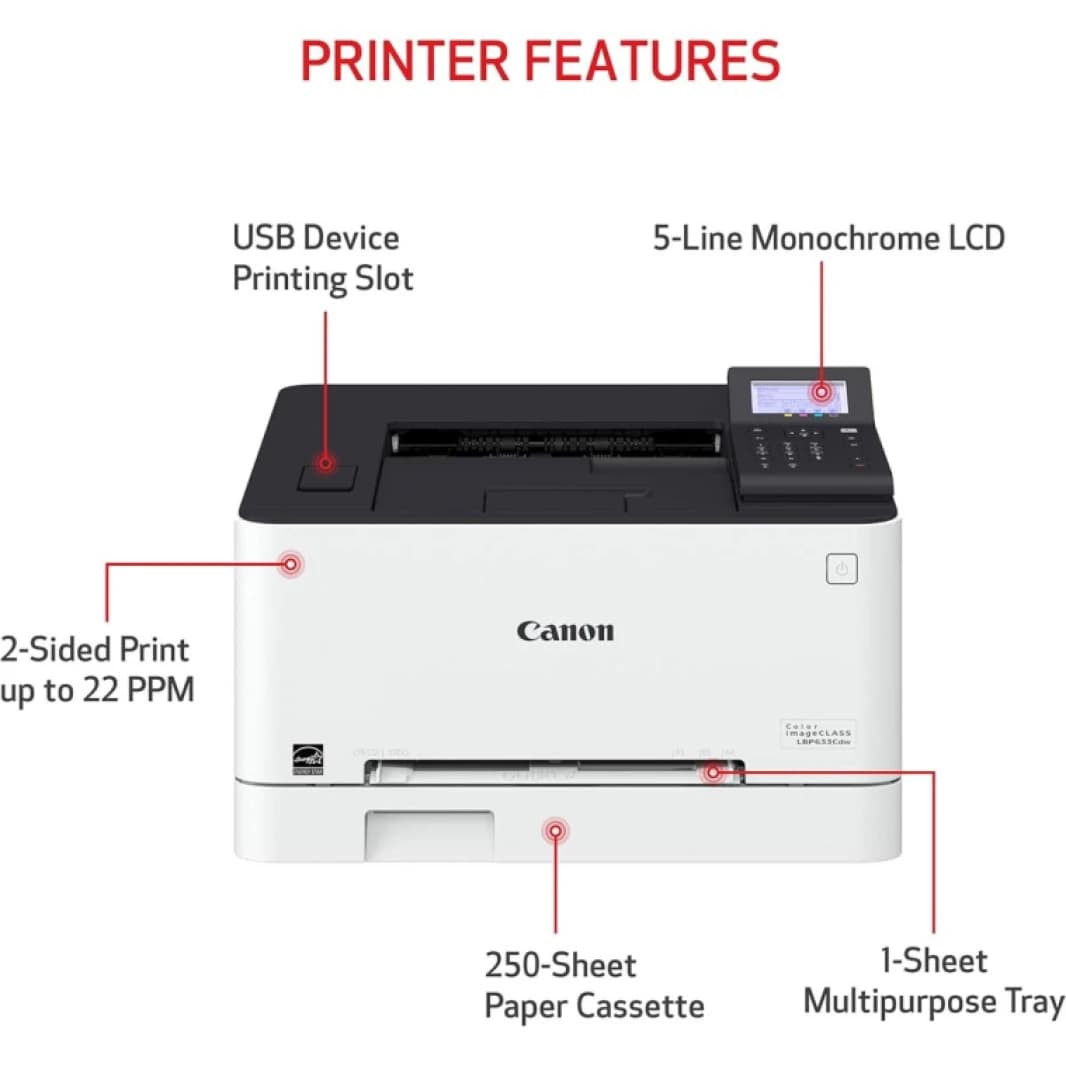 Printer Canon Color imageCLASS LBP633Cdw Wireless & Network Laser Printer, Normal Quality, A4/US Letter 21 ppm, Duplex Printing - 3 Year Warranty