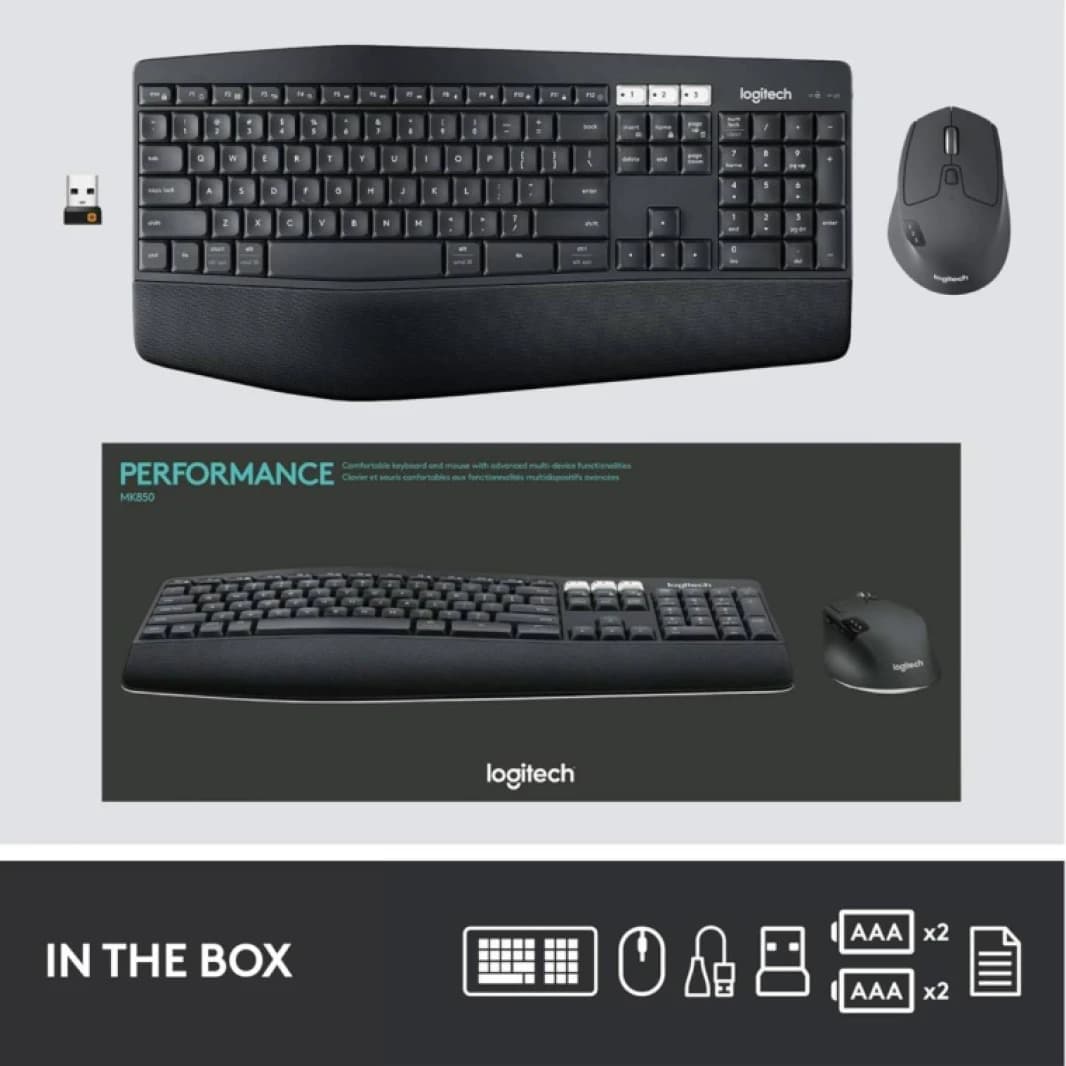 Logitech MK850 Performance Wireless Keyboard and Mouse Combo, Multi-Device, Multi-OS, Seamless Switching, Powerful Multitasking