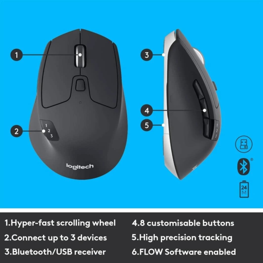 Logitech MK850 Performance Wireless Keyboard and Mouse Combo, Multi-Device, Multi-OS, Seamless Switching, Powerful Multitasking