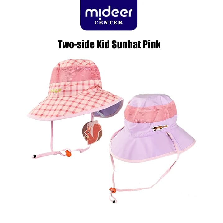 ميدير - قبعة شمسية للأطفال بوجهين - وردي - لعمر 3 سنوات فأكثر