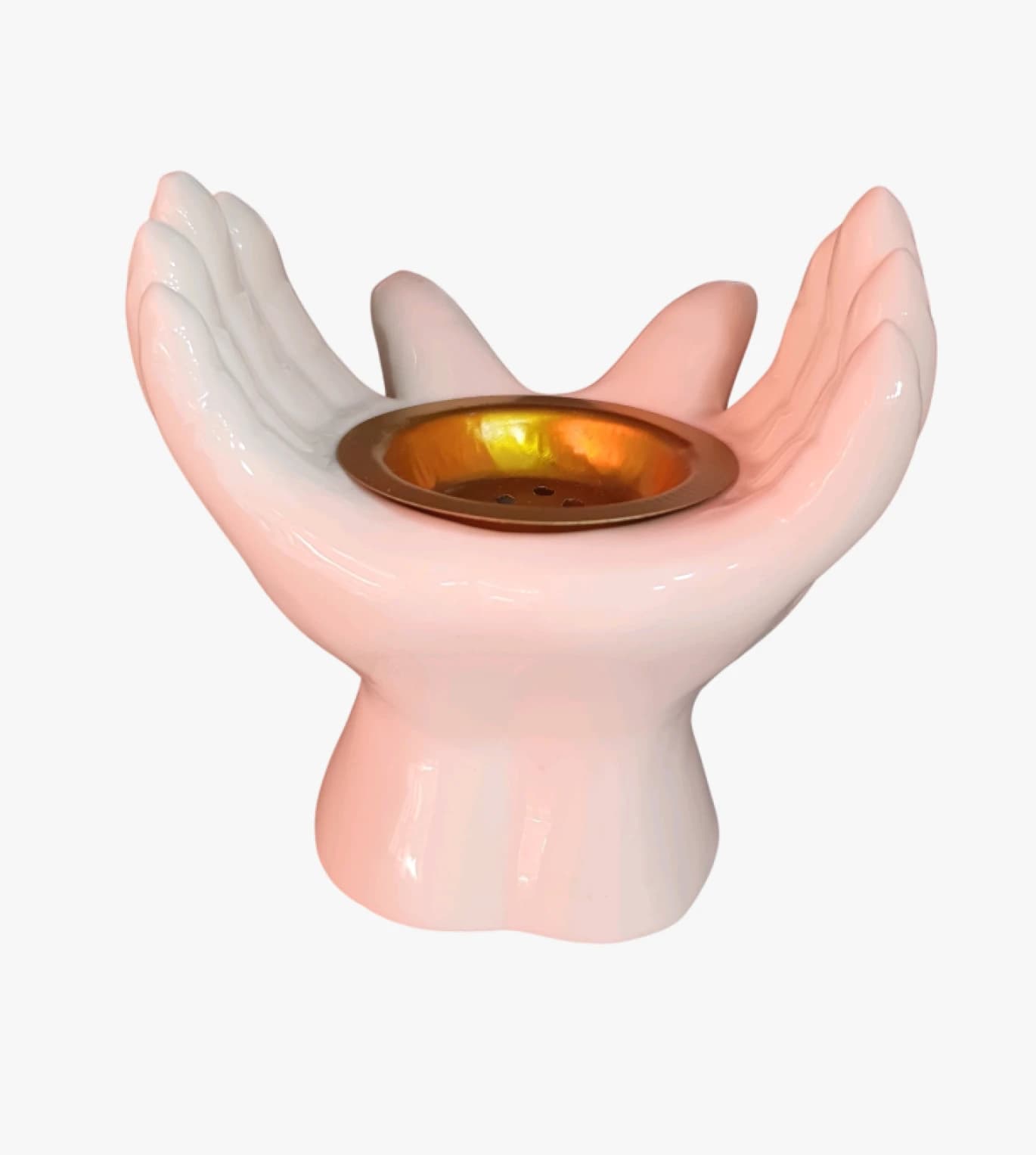 Ceramic Hand Candle Holder with Artistic Design and Golden Interior for Aesthetic Decor