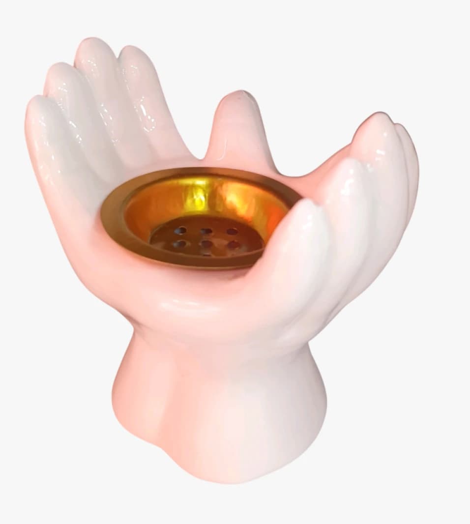 Ceramic Hand Candle Holder with Artistic Design and Golden Interior for Aesthetic Decor