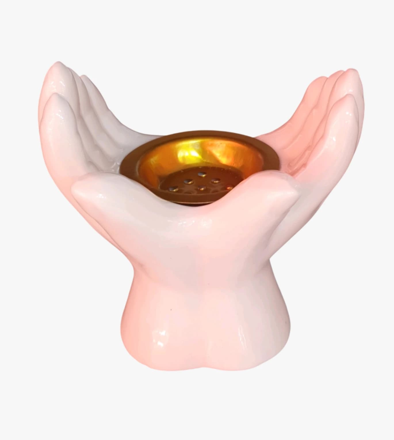 Ceramic Hand Candle Holder with Artistic Design and Golden Interior for Aesthetic Decor