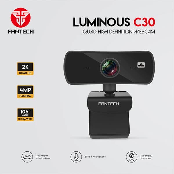 Fantech Luminous C30 2K Webcam delivers clear, high-resolution video for streaming, video calls, and content creation. Easy setup, built-in microphone, wide compatibility. Perfect for gamers, streamers, and professionals