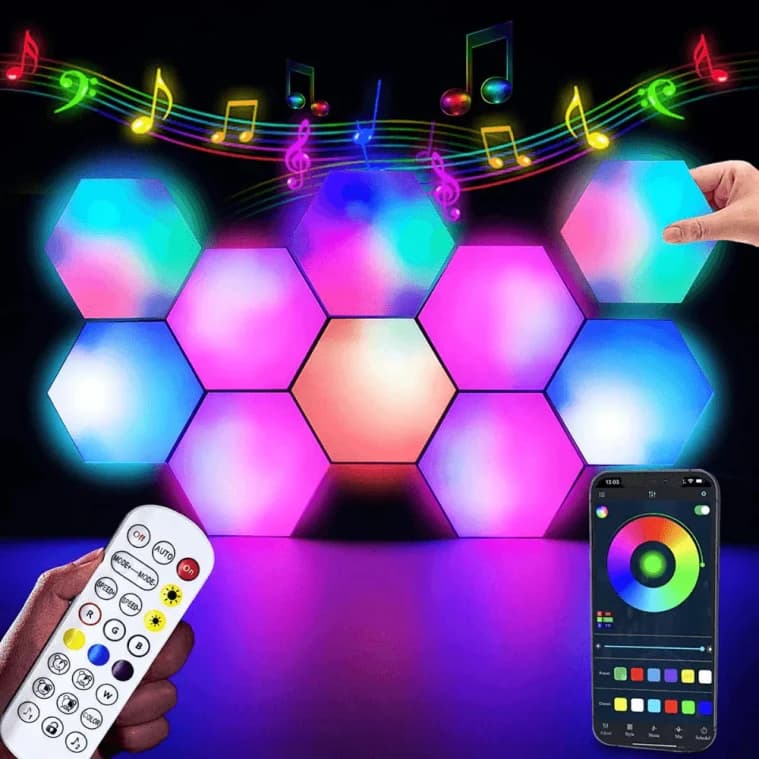Color RGB Bluetooth LED Hexagon Wall Light with App + Remote Control