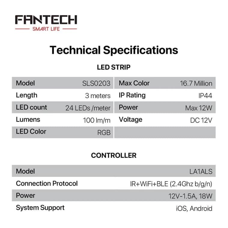Fantech Smart RGB LED Strip Set SLS0203 + LA1ALS 6m