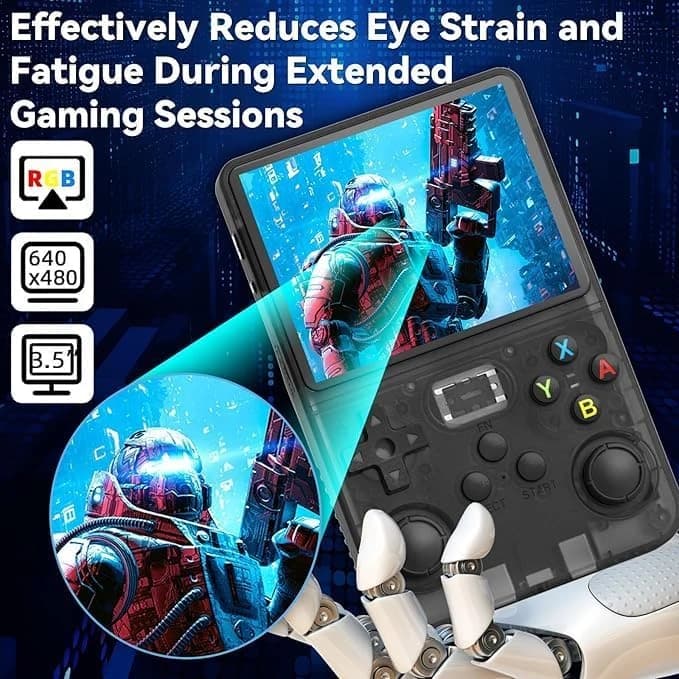 R36s Handheld Game Console, 3.5 Inch IPS Screen, Retro Gaming Console with 64G Card