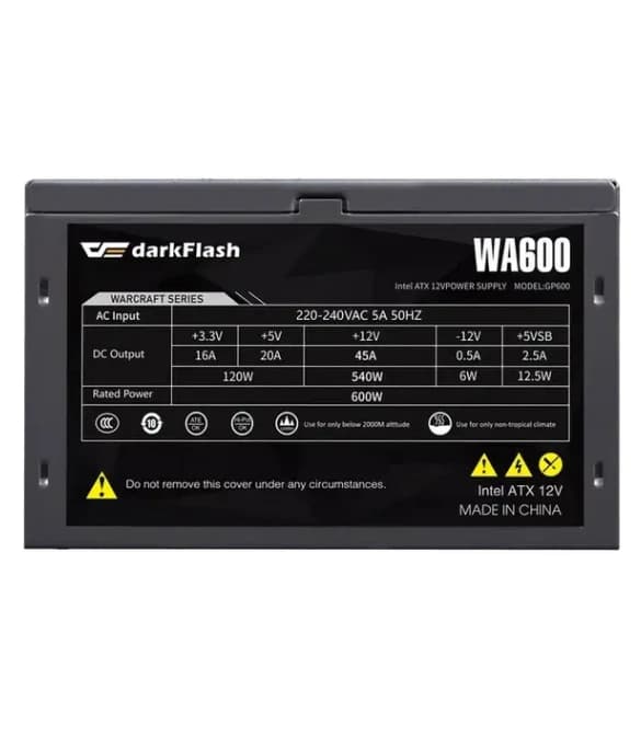 DarkFlash WA600 Power Supply 600W, Durable Design, for High-Performance Gaming Computers