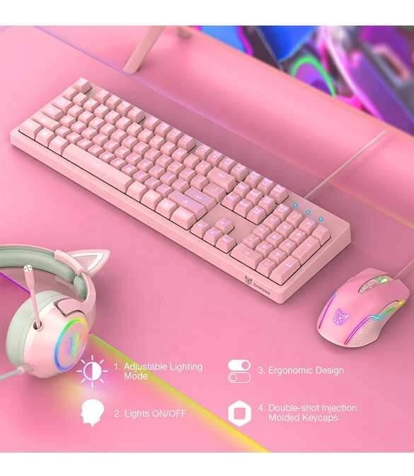 Onikuma Gaming Keyboard & Mouse Set - Pink