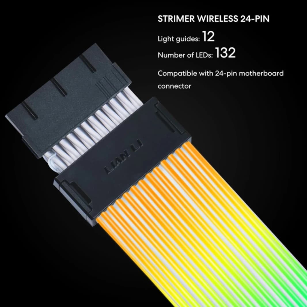 Lian Li Strimer Wireless 24 Pin with Controller (PW24-1W-T) - Addressable RGB Power Extension Cable-Wireless Controller Included - 2.4 GHz Wireless Control