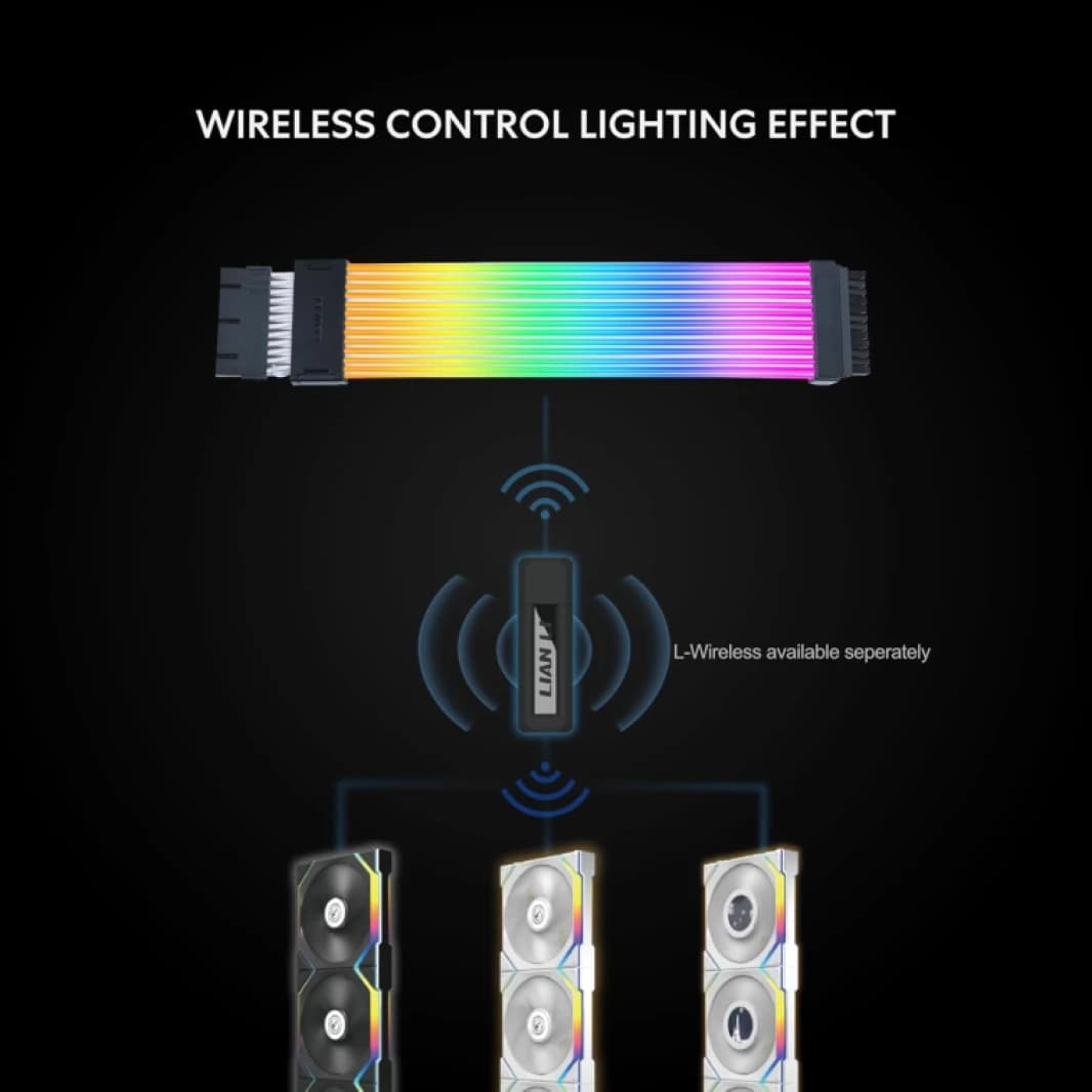 Lian Li Strimer Wireless 24 Pin with Controller (PW24-1W-T) - Addressable RGB Power Extension Cable-Wireless Controller Included - 2.4 GHz Wireless Control
