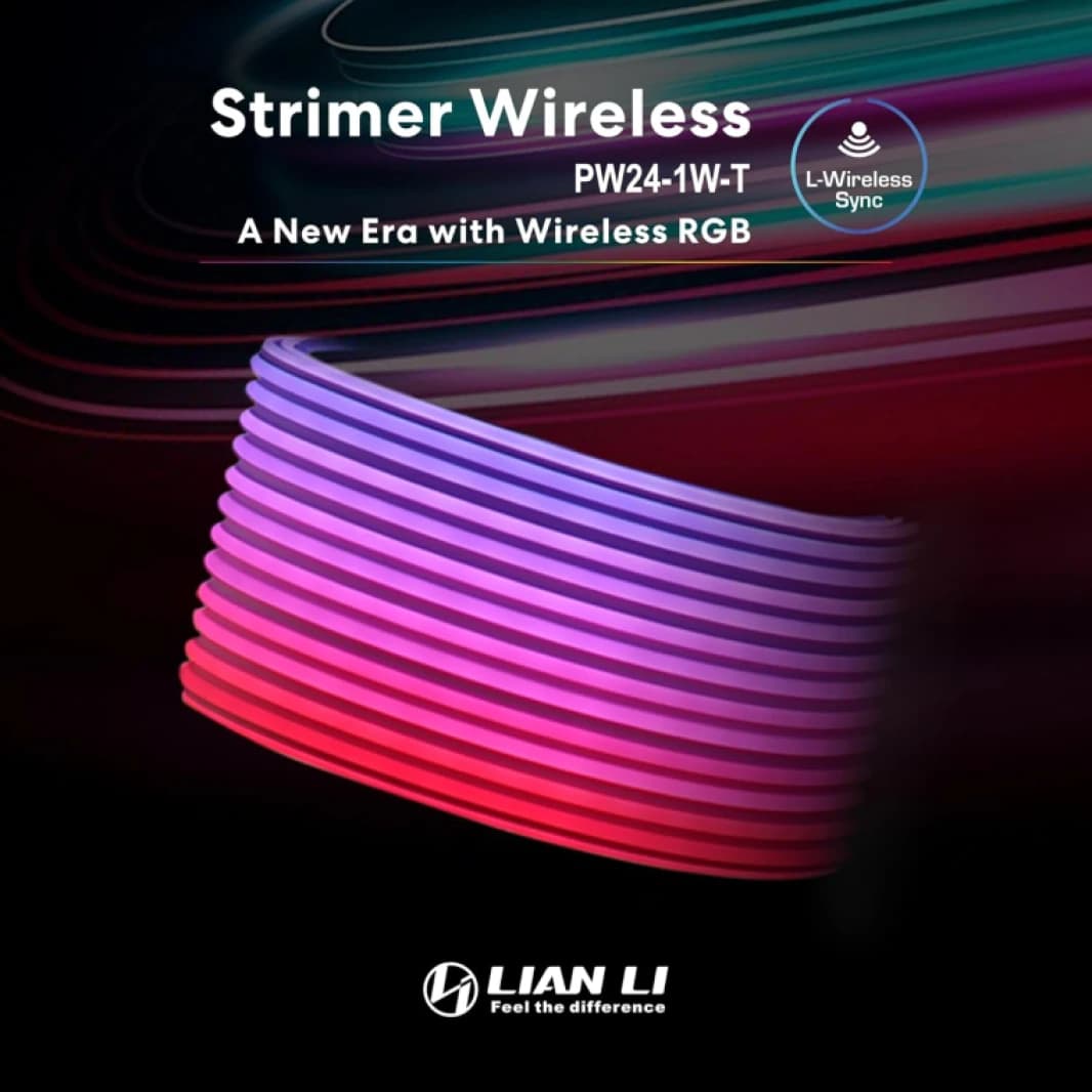 Lian Li Strimer Wireless 24 Pin with Controller (PW24-1W-T) - Addressable RGB Power Extension Cable-Wireless Controller Included - 2.4 GHz Wireless Control