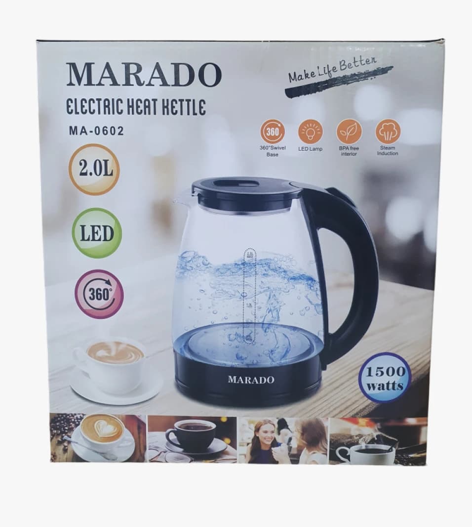 Marado Electric Heat Kettle with LED Transparent Design for Tea and Coffee Lovers, Easy to Use