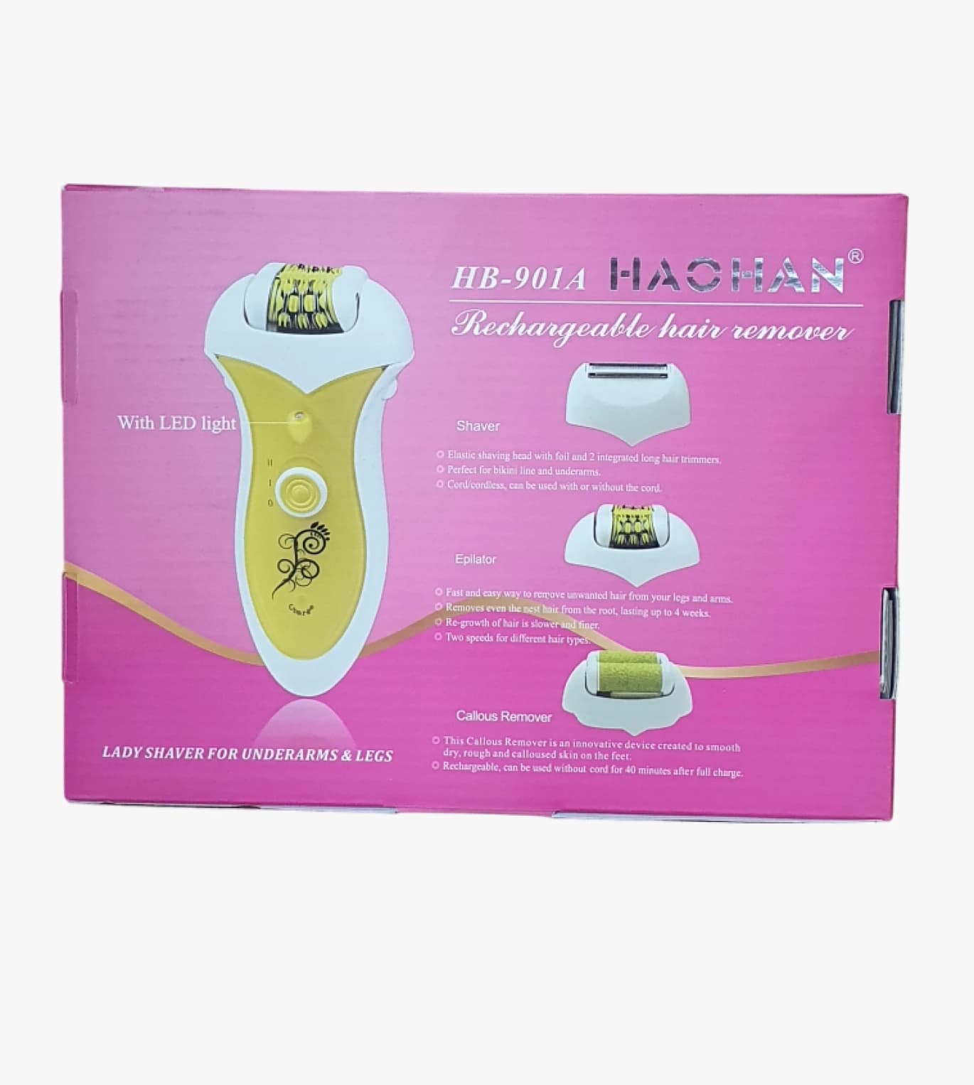 Haochan HB-901A Rechargeable Hair Remover with 3-in-1 Function for Women, Ergonomic Design and Premium Features