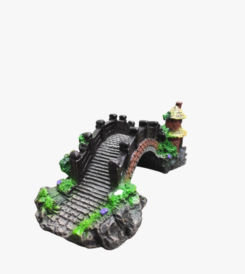 Decorative Aquatic Stone Bridge with Temple for Homes and Public Spaces for Interior Decor and Fish Tanks