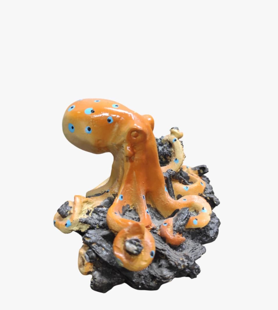 Handcrafted Ceramic Decor Statue Bright Octopus Design with Blue Dots for Ocean Lovers in Luxe Modern Homes