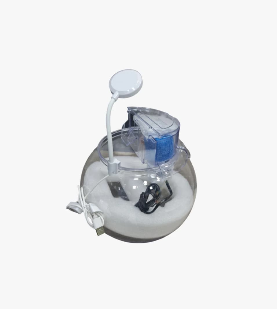 Round LED Light Lamp with Clear Glass Basin and Portable Design for Home Offices