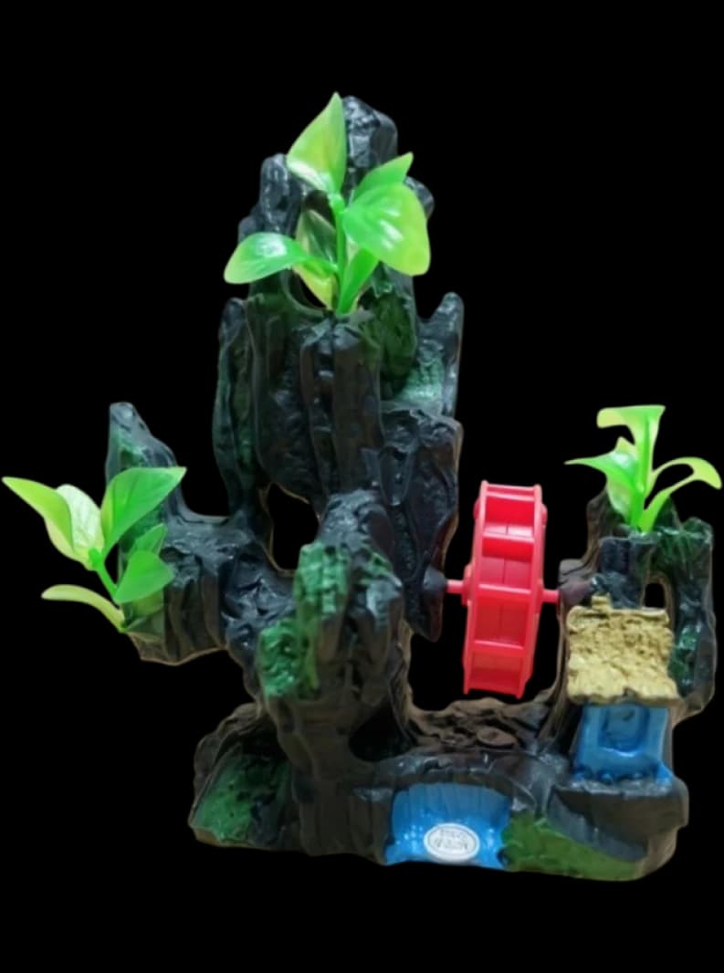 Aquarium Rock Waterfall Decor with Neon Plant and Artificial Greenery for Marine Micro Habitats